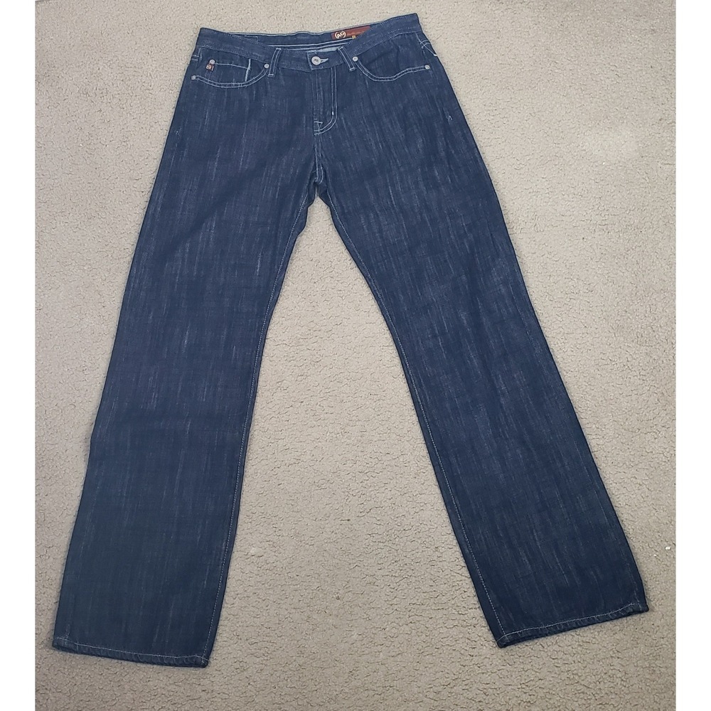 AG Adriano Goldschmied Mens Straight Leg Jeans‎ Indigo Blue Slub Made in USA